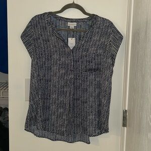 Women's Navy and White Blouse